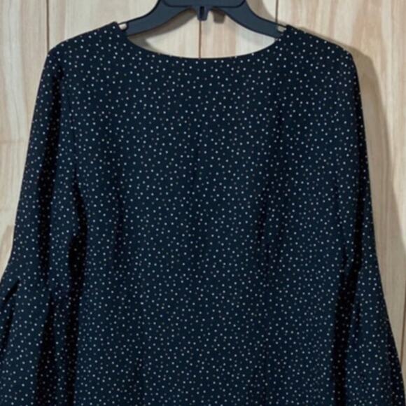 H&N Polka-Dot Black V-Neck Long Bell Sleeve Shift Mini Women Dress 8 - Picture 9 of 9